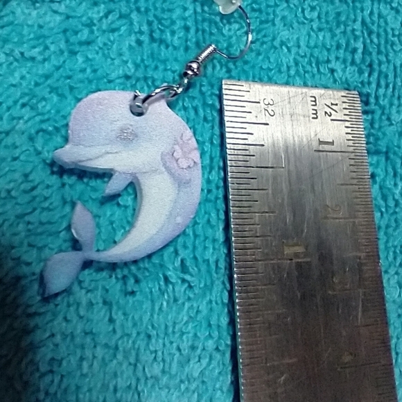 Cute purple dolphin wire dangle earrings - Picture 2 of 3